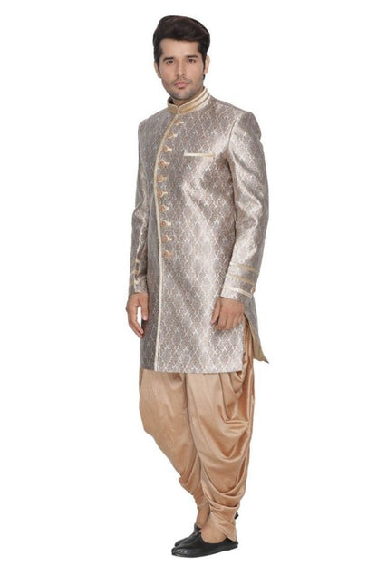Men's Gold Cotton Silk Blend Sherwani Set