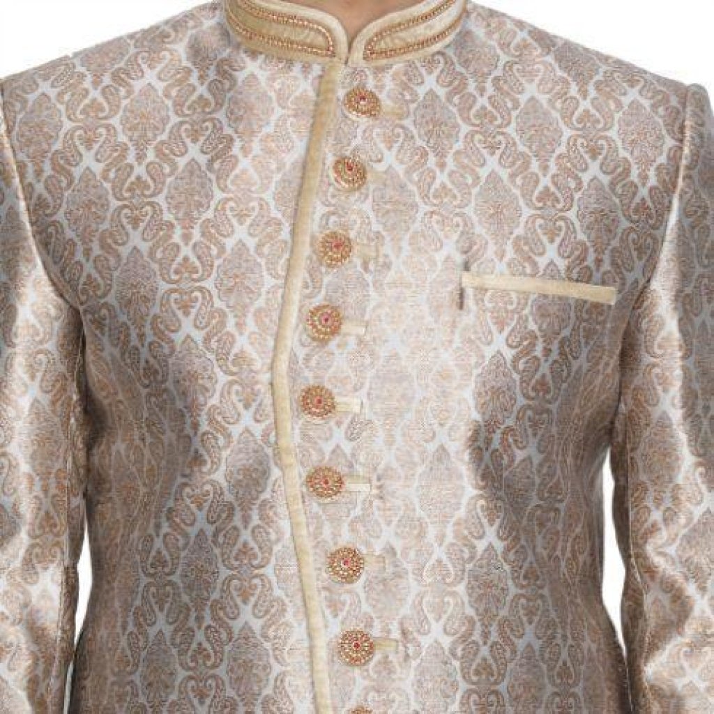 Men's Gold Cotton Silk Blend Sherwani Set