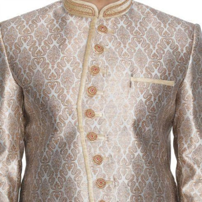 Men's Gold Cotton Silk Blend Sherwani Set