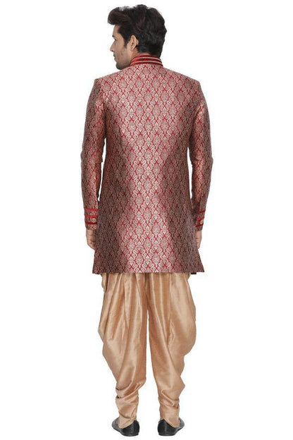 Men's Maroon Cotton Silk Blend Sherwani Set