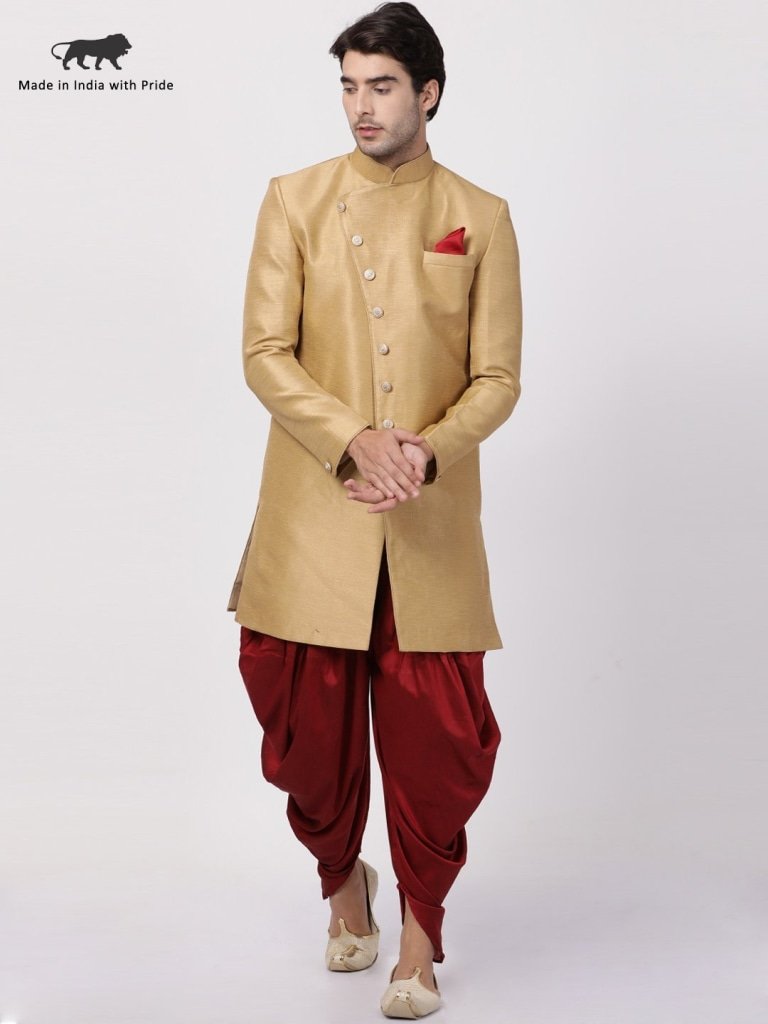 Men's Beige Silk Blend Sherwani Set