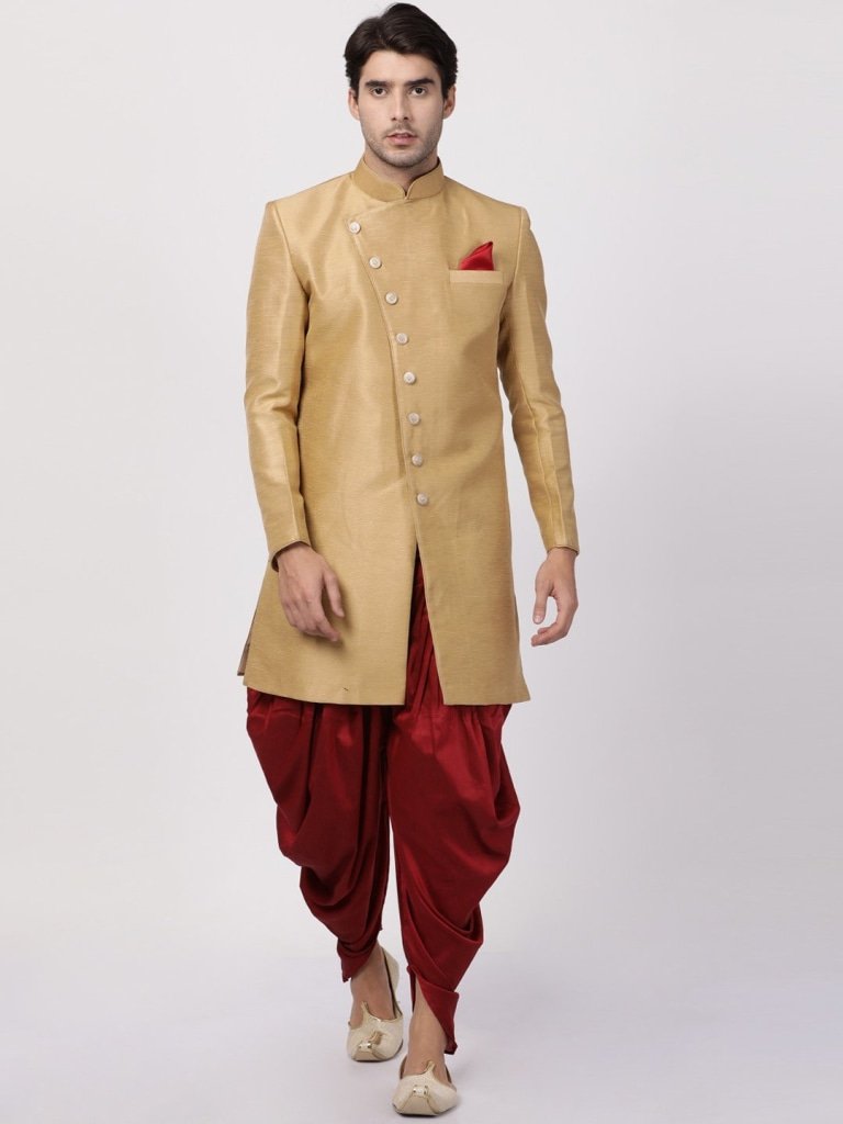 Men's Beige Silk Blend Sherwani Set