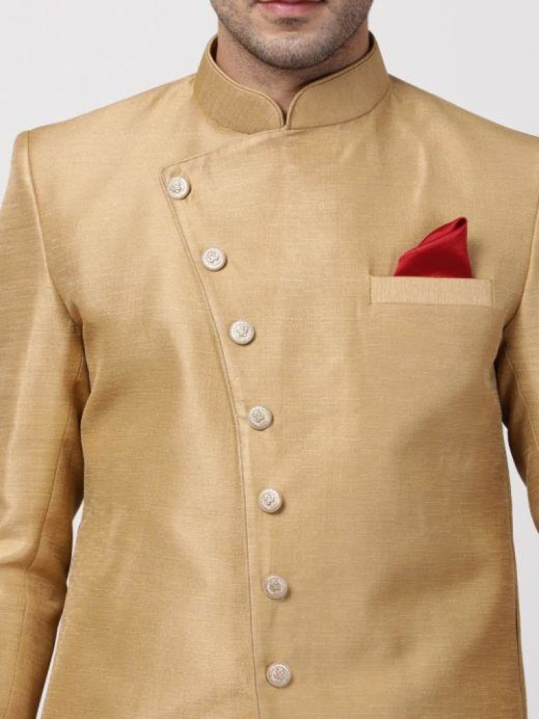 Men's Beige Silk Blend Sherwani Set