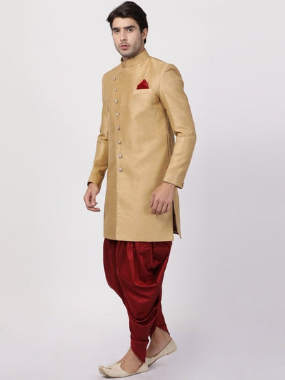 Men's Beige Silk Blend Sherwani Set