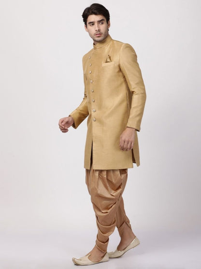 Men's Beige Silk Blend Sherwani Set