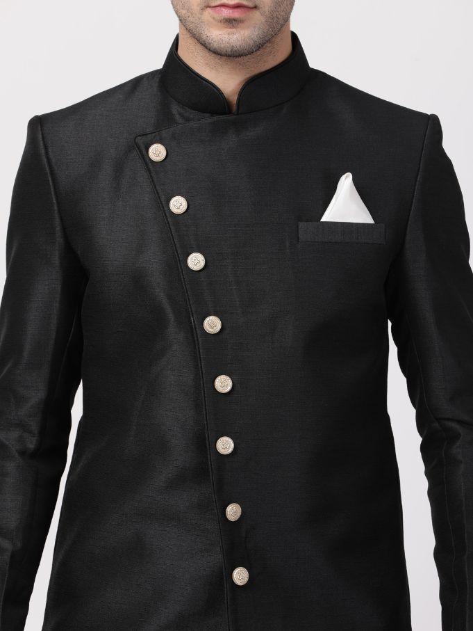 Men's Black Silk Blend Sherwani Set