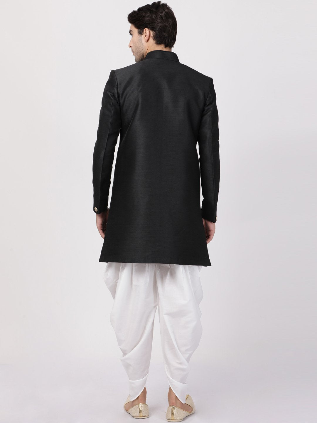 Men's Black Silk Blend Sherwani Set