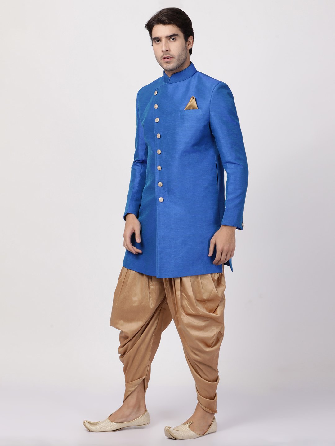 Men's Blue Silk Blend Sherwani Set