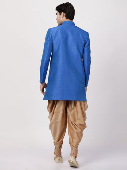 Men's Blue Silk Blend Sherwani Set