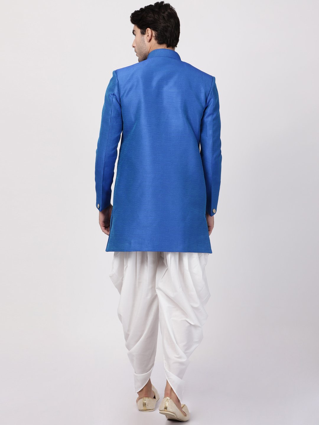 Men's Blue Silk Blend Sherwani Set