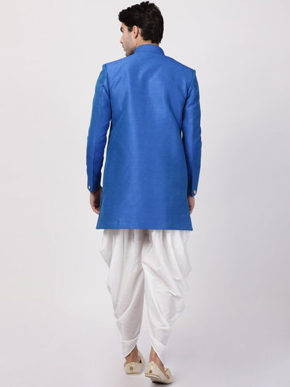 Men's Blue Silk Blend Sherwani Set
