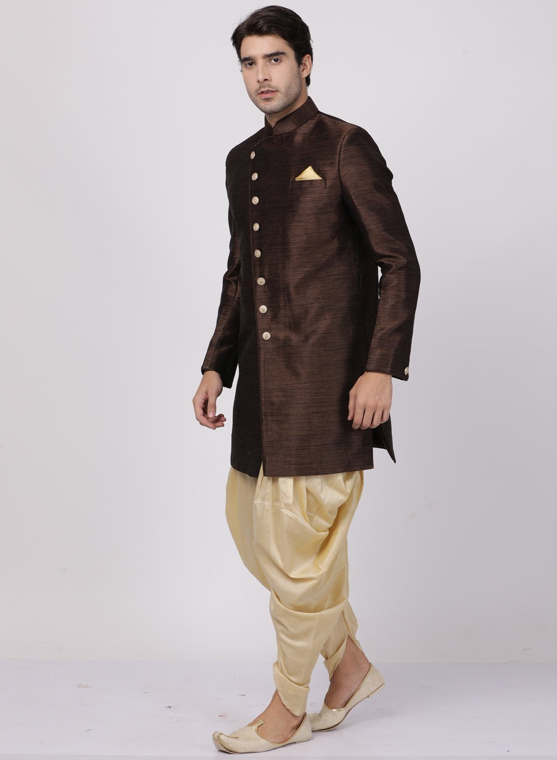 Men's Brown Silk Blend Sherwani Set