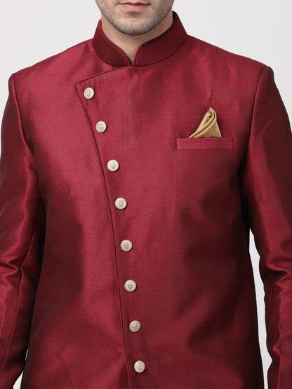Men's Maroon Silk Blend Sherwani Set