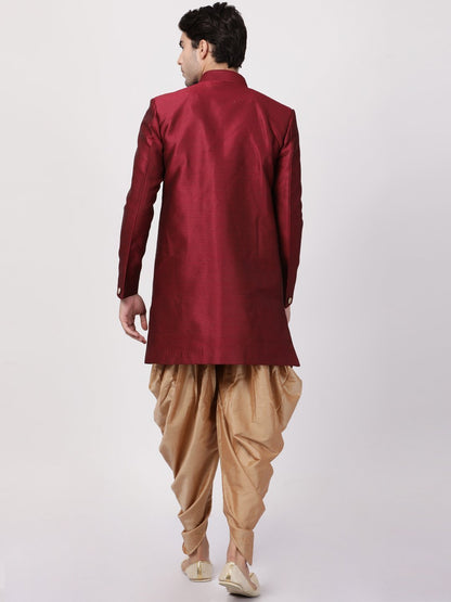 Men's Maroon Silk Blend Sherwani Set