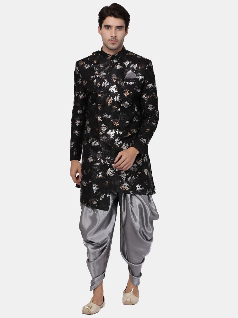 Men's Black Silk Blend Sherwani Only Top
