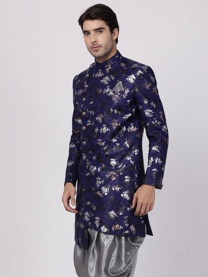 Men's Blue Silk Blend Sherwani Only Top