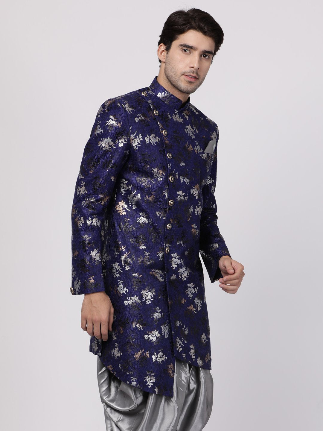 Men's Blue Silk Blend Sherwani Only Top