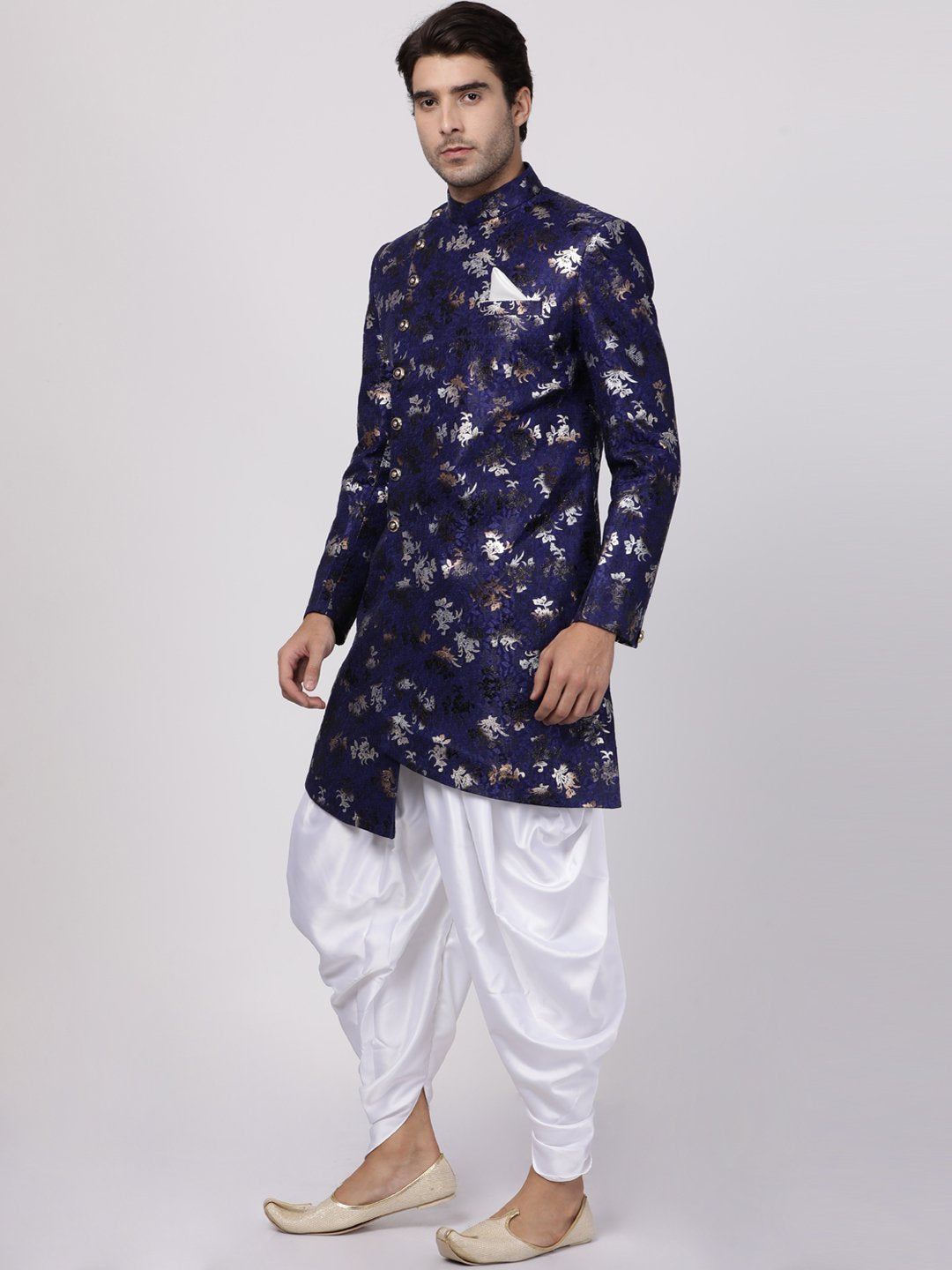 Men's Blue Silk Blend Sherwani Set