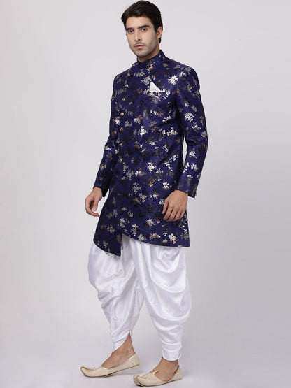 Men's Blue Silk Blend Sherwani Set