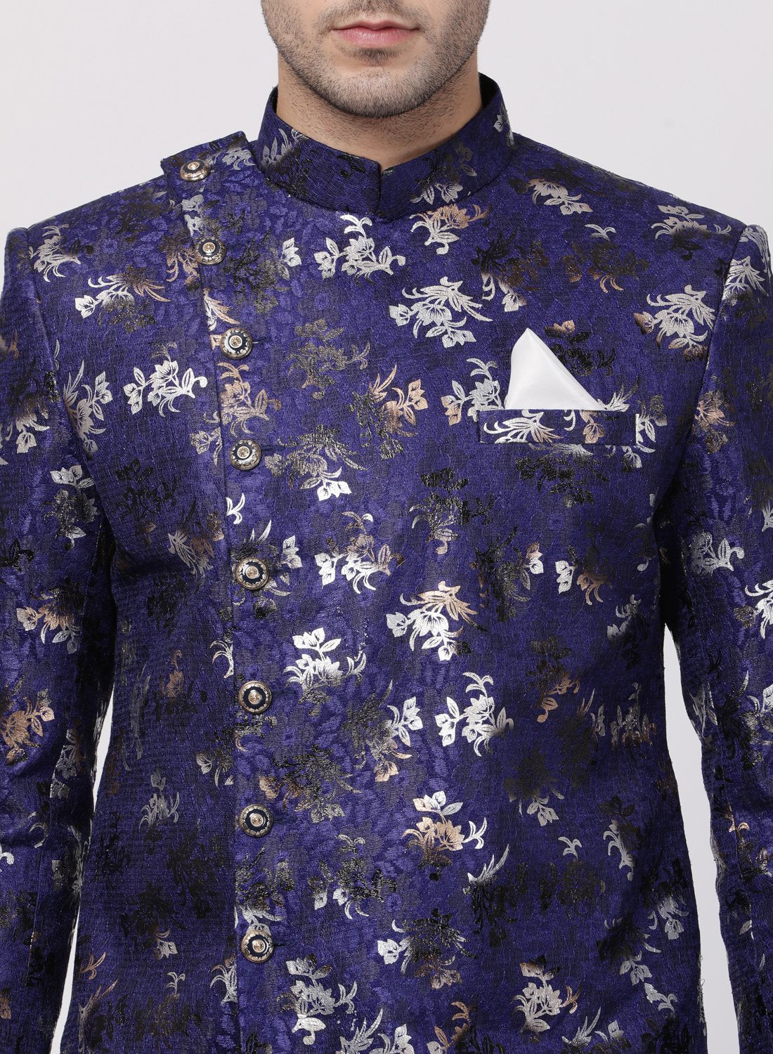 Men's Blue Silk Blend Sherwani Only Top