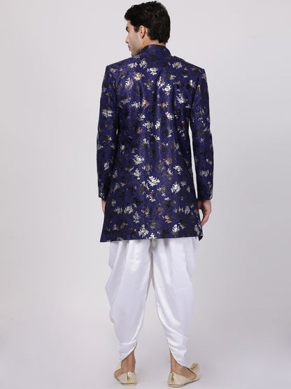 Men's Blue Silk Blend Sherwani Set