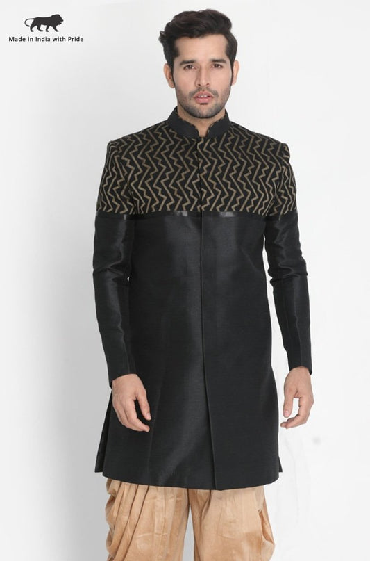 Men's Black Silk Blend Sherwani Only Top