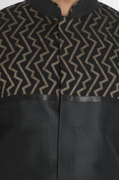 Men's Black Silk Blend Sherwani Only Top