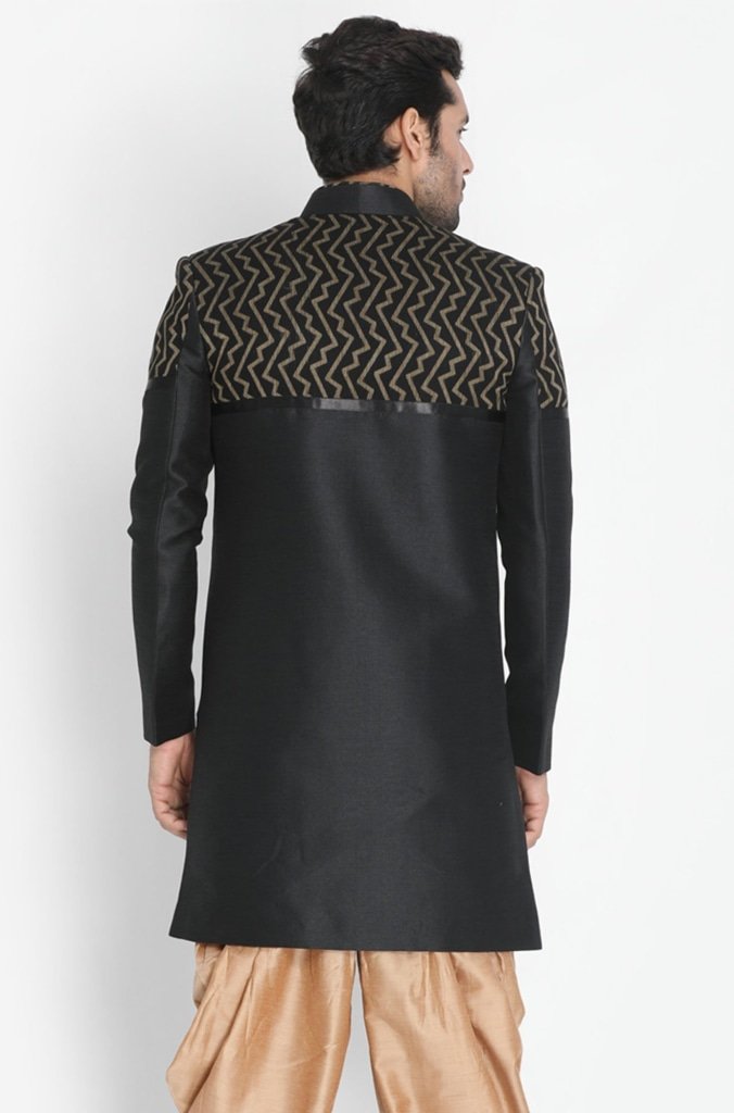 Men's Black Silk Blend Sherwani Only Top