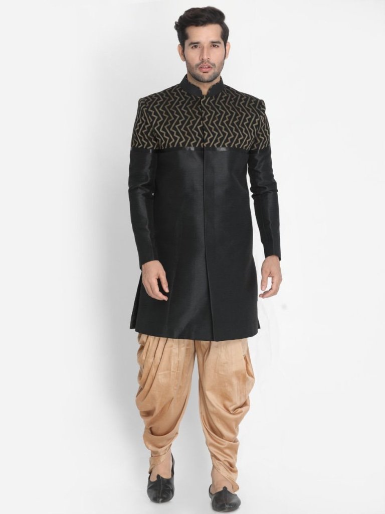 Men's Black Silk Blend Sherwani Only Top
