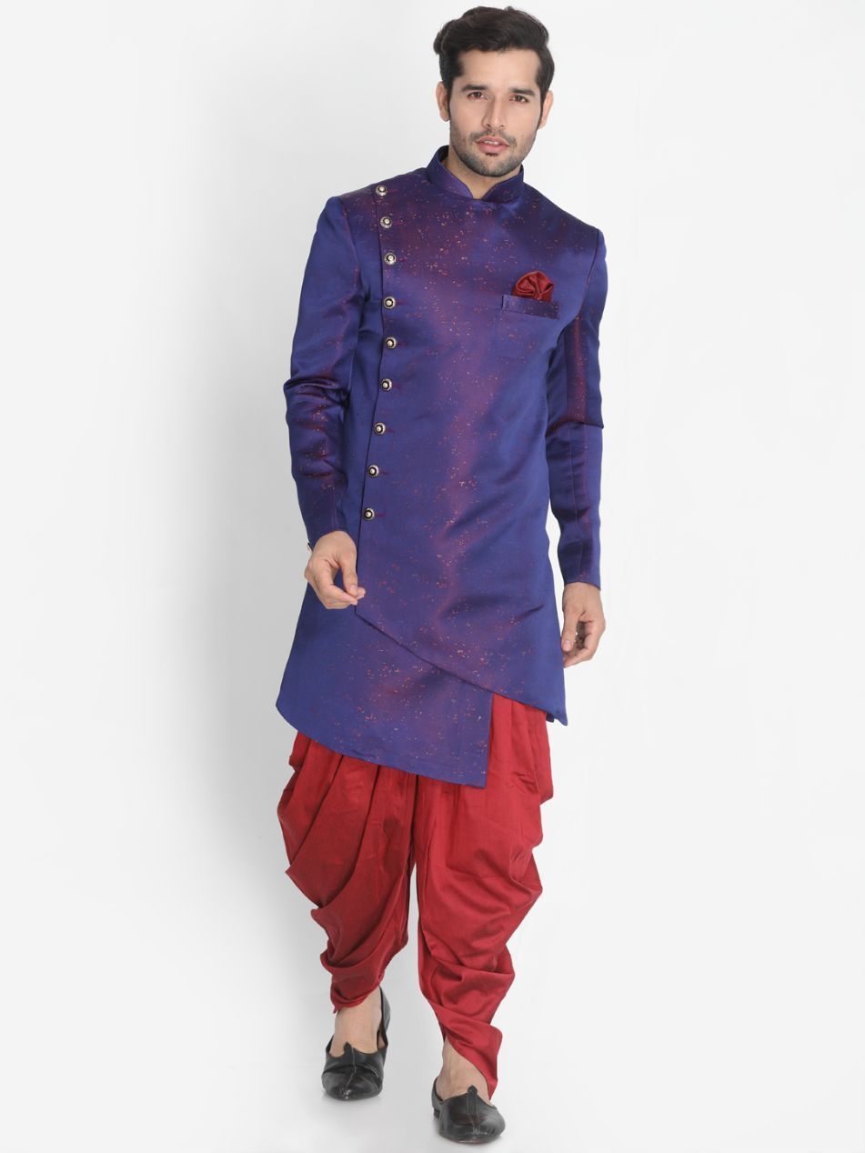 Men's Blue Silk Blend Sherwani Set