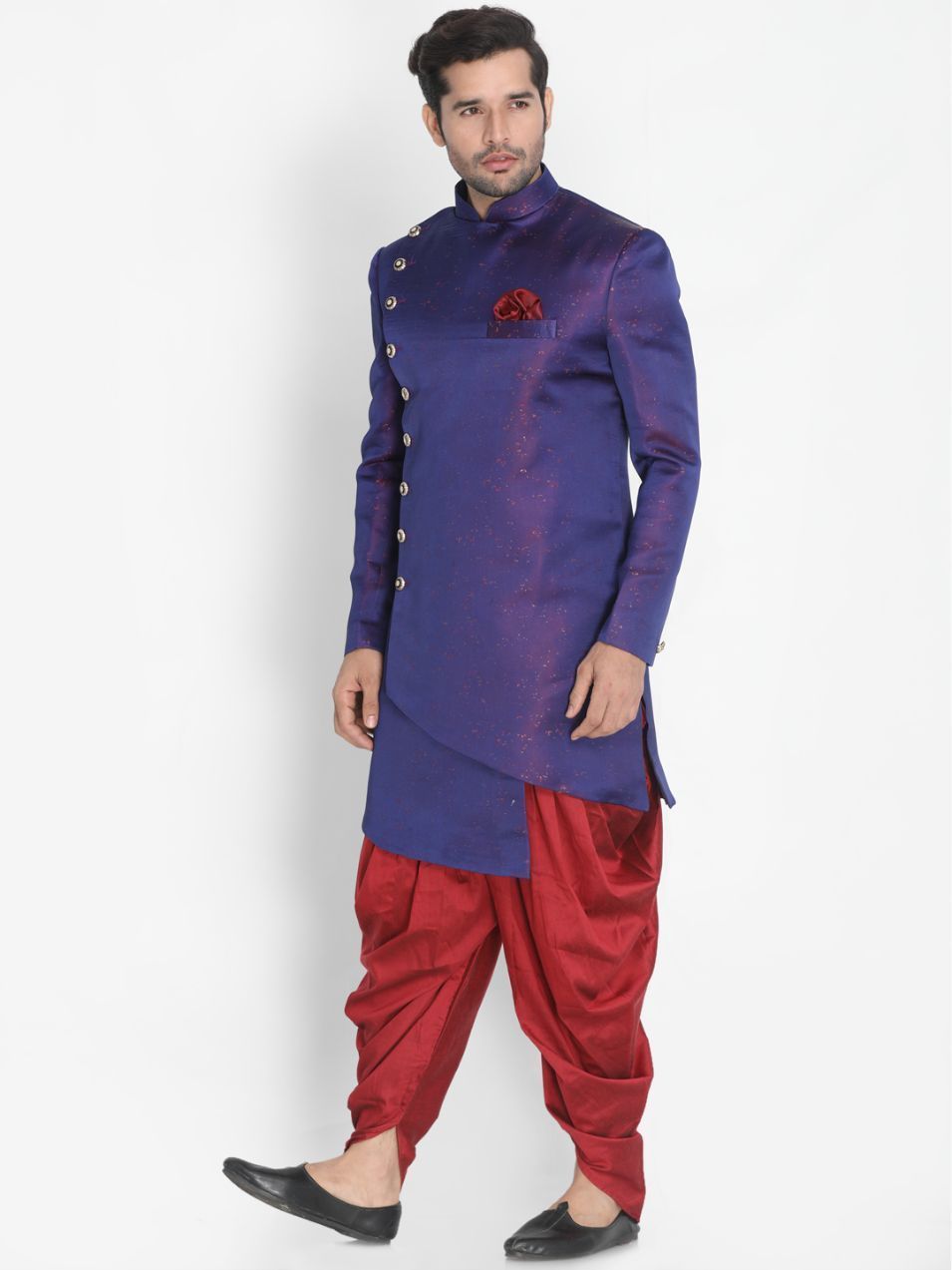 Men's Blue Silk Blend Sherwani Set
