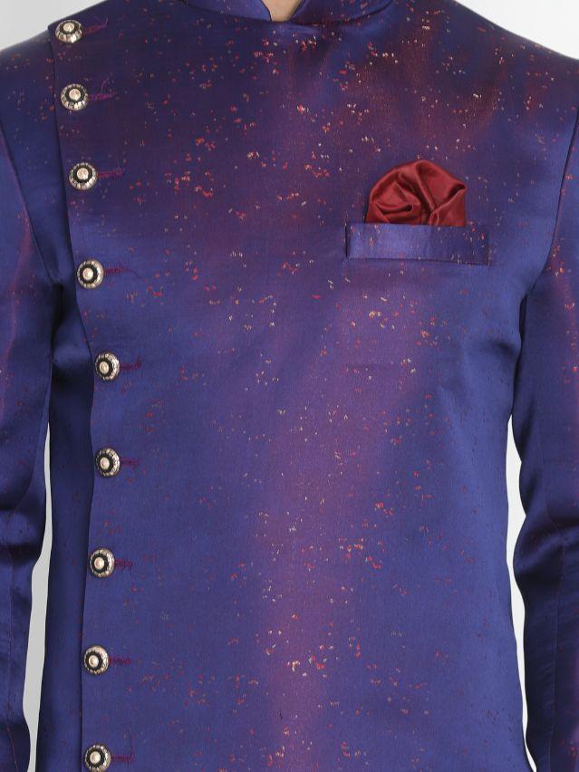 Men's Blue Silk Blend Sherwani Set