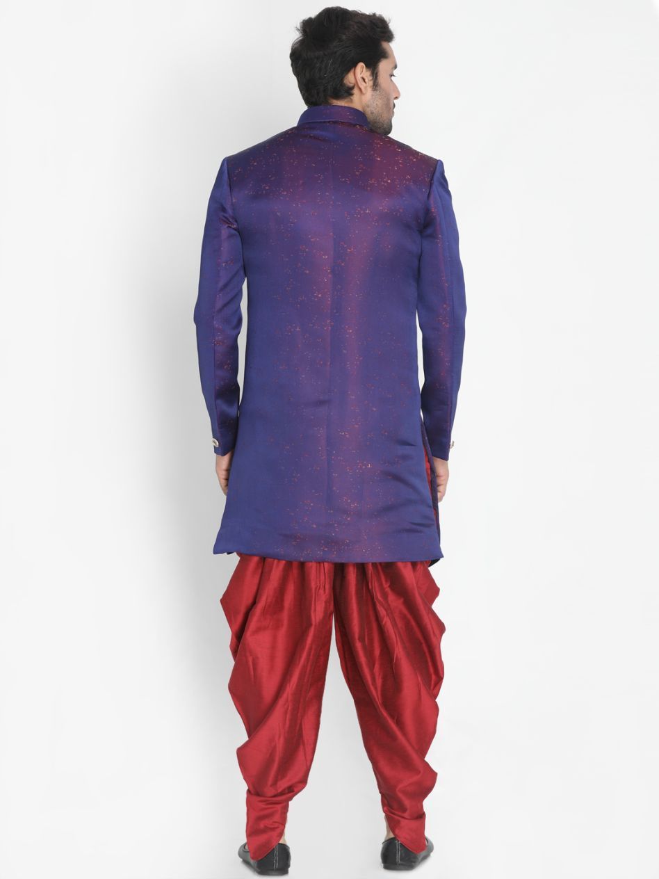 Men's Blue Silk Blend Sherwani Set