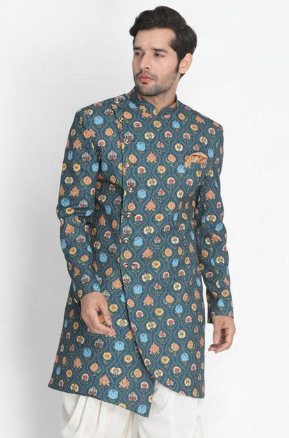 Men's Dark Green Silk Blend Sherwani Only Top