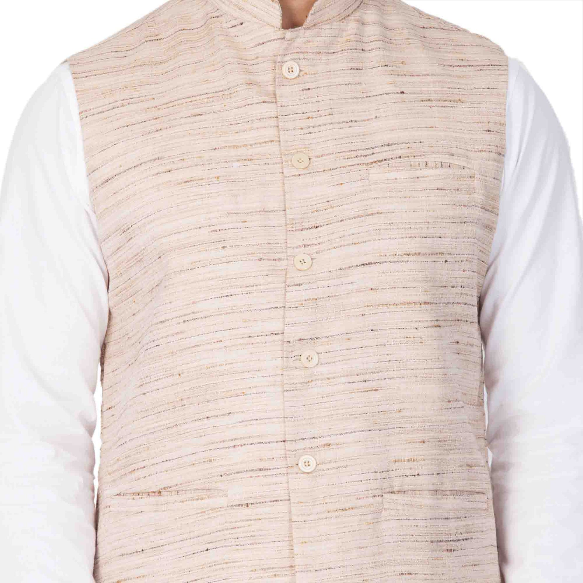 Men's White Cotton Blend Kurta, Ethnic Jacket and Pyjama Set
