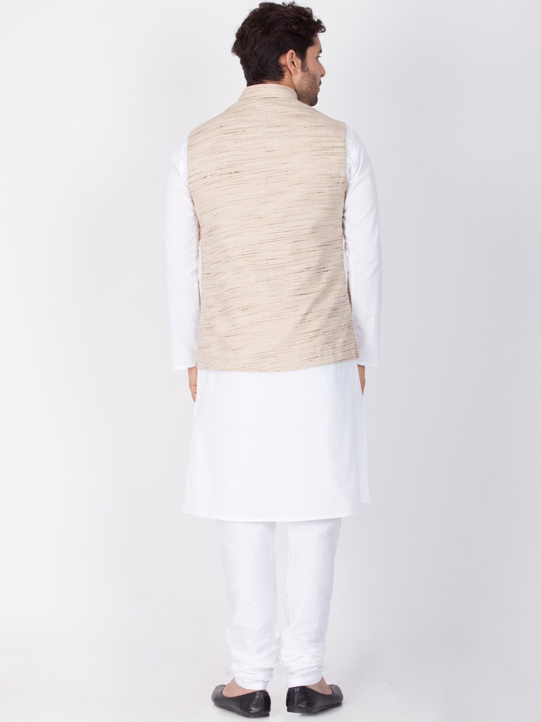 Men's White Cotton Blend Kurta, Ethnic Jacket and Pyjama Set