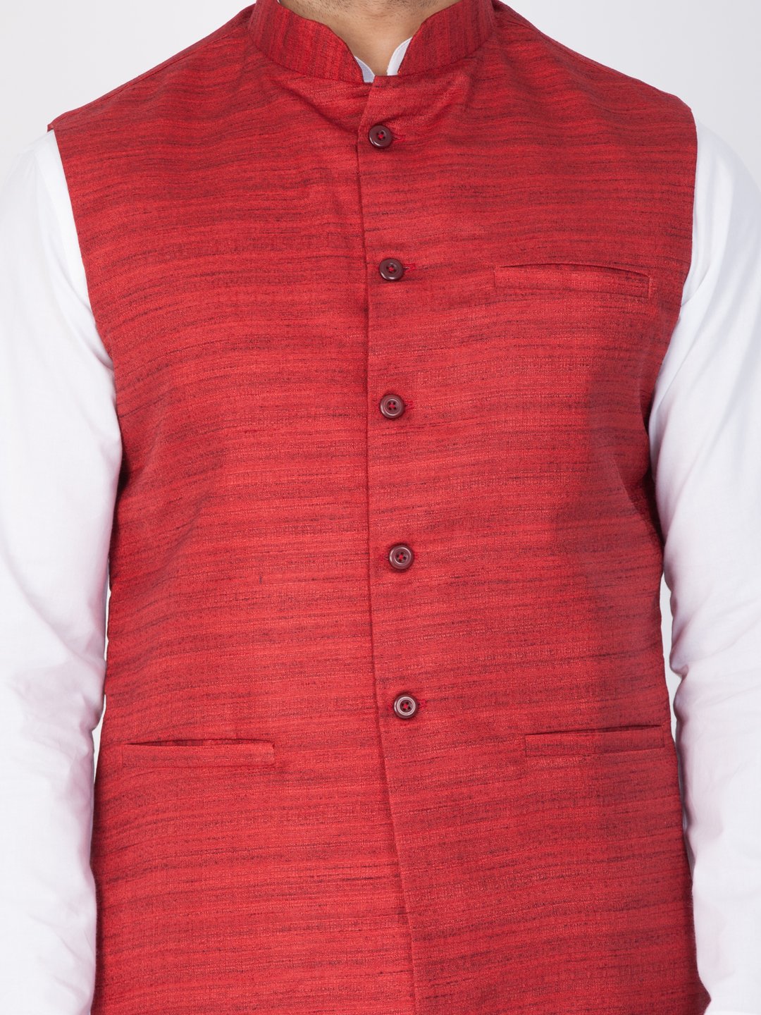 Men's Maroon Cotton Blend Ethnic Jacket