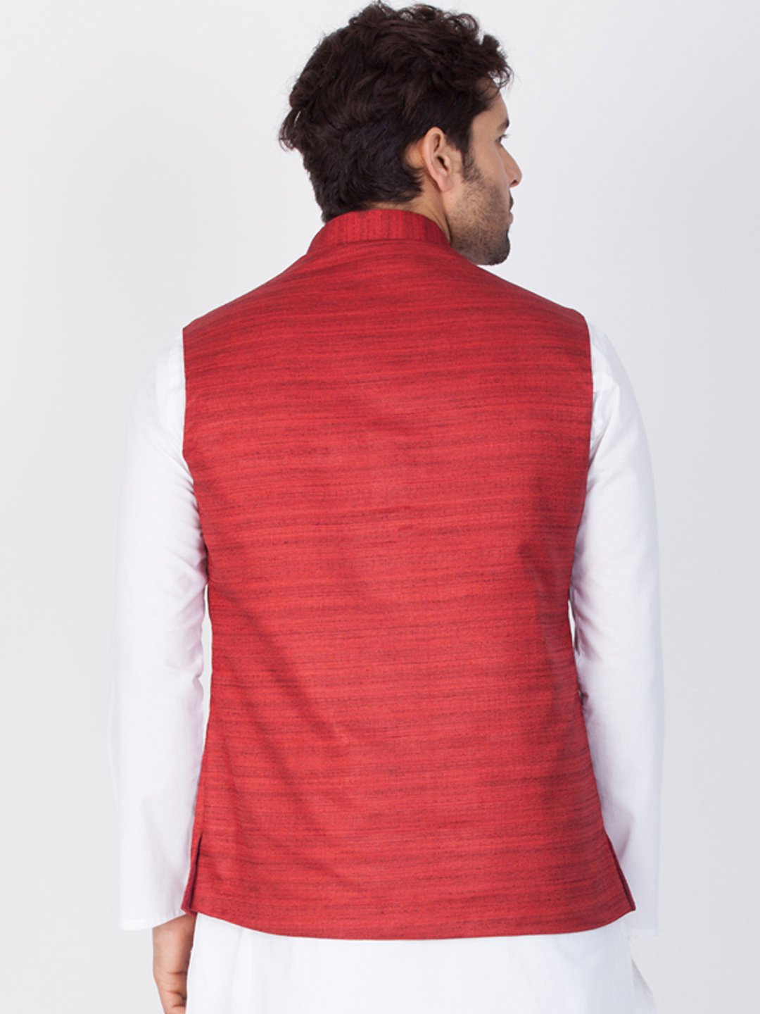 Men's Maroon Cotton Blend Ethnic Jacket