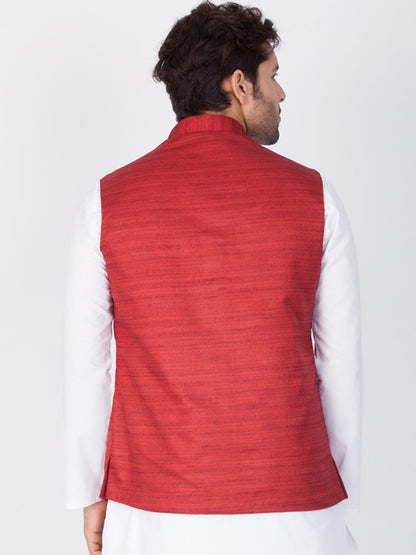 Men's Maroon Cotton Blend Ethnic Jacket