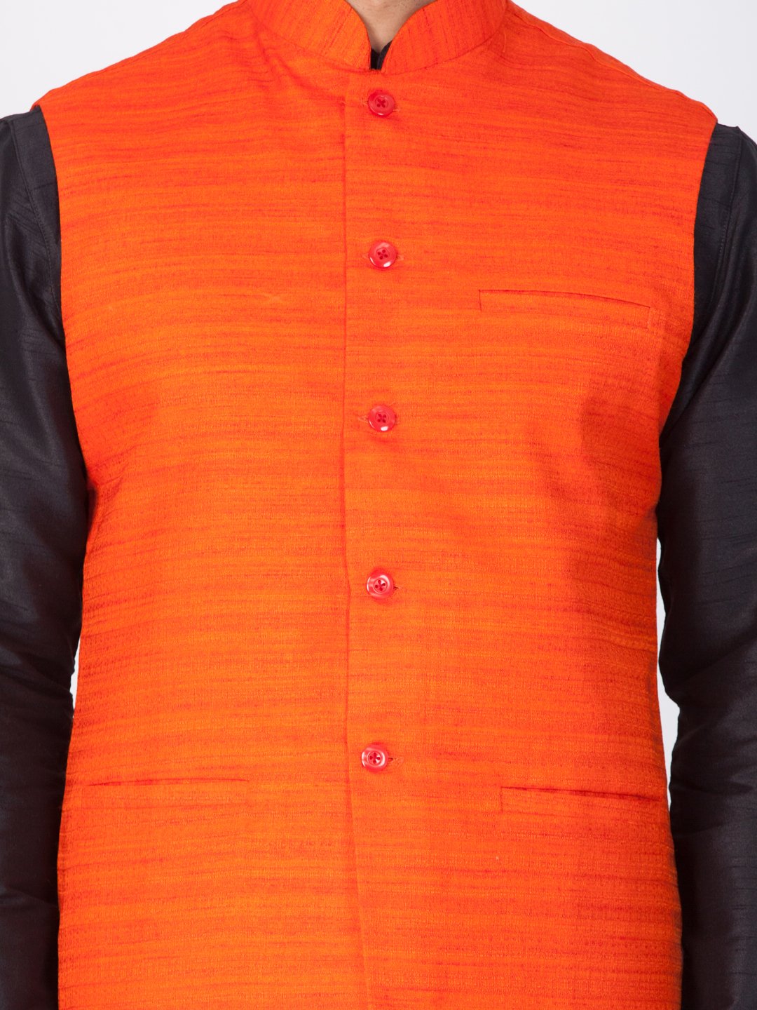 Men's Black Cotton Silk Blend Kurta, Ethnic Jacket and Pyjama Set