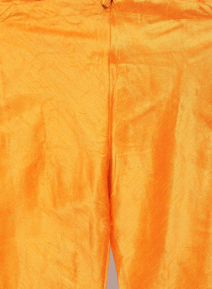 Men's Orange Cotton Silk Blend Kurta, Ethnic Jacket and Pyjama Set