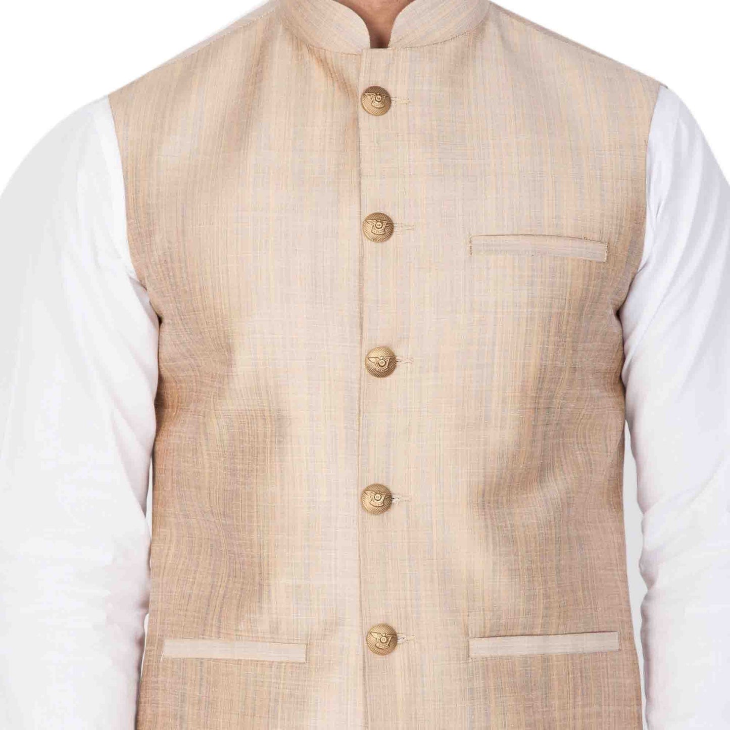 Men's White Cotton Blend Kurta, Ethnic Jacket and Pyjama Set