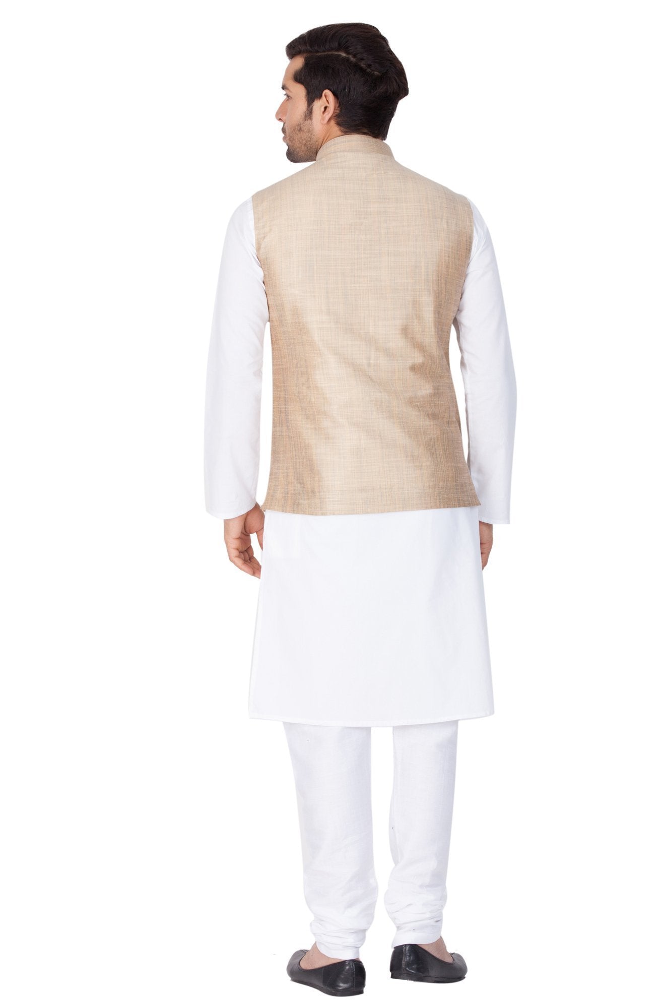 Men's White Cotton Blend Kurta, Ethnic Jacket and Pyjama Set
