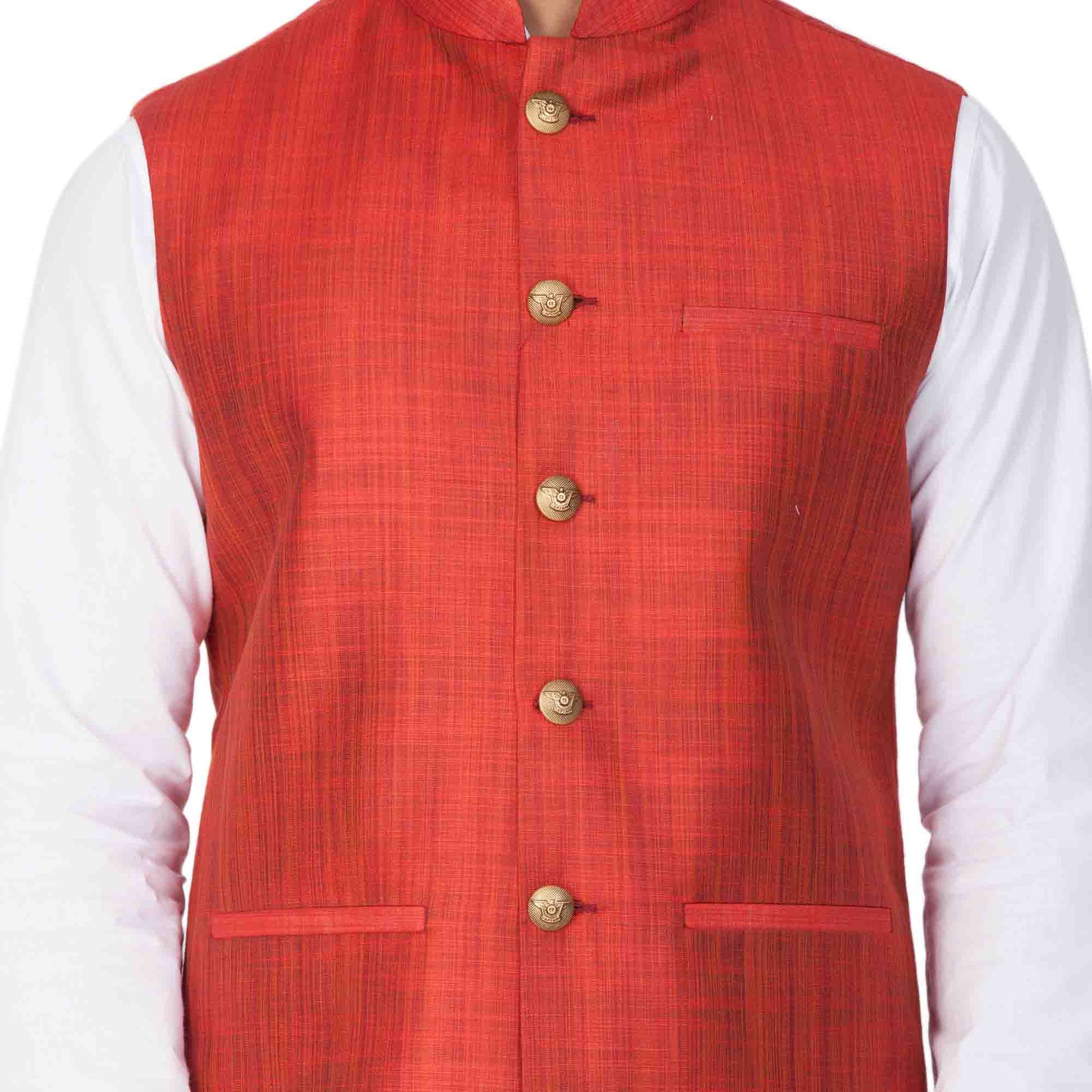 Men's White Cotton Blend Kurta, Ethnic Jacket and Pyjama Set