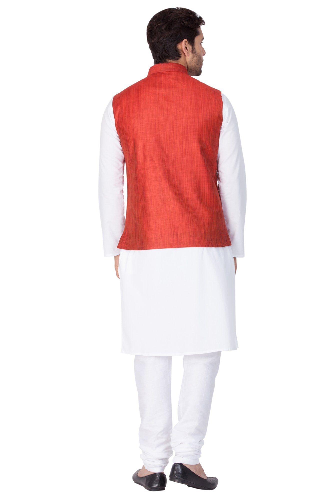 Men's White Cotton Blend Kurta, Ethnic Jacket and Pyjama Set