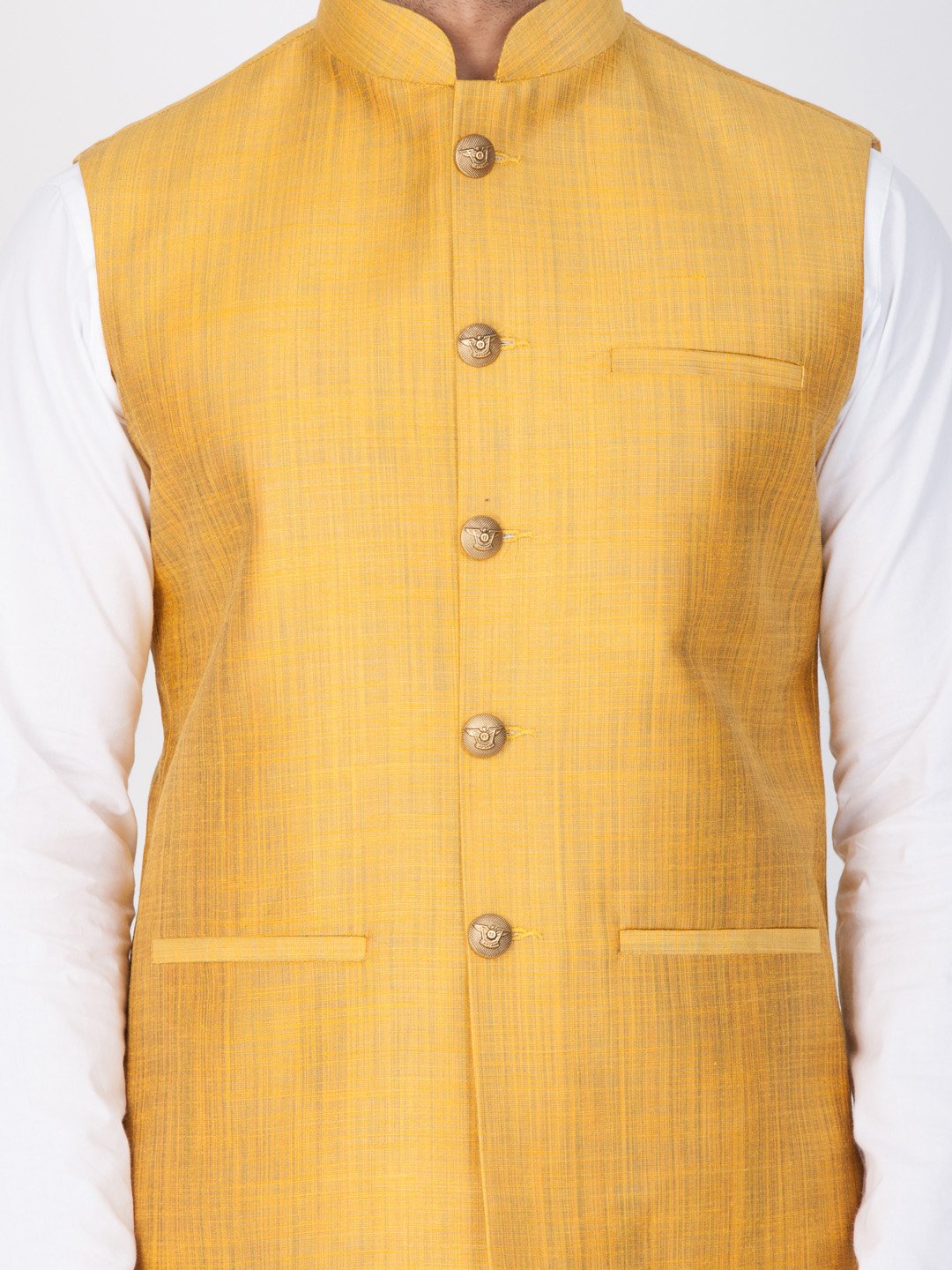 Men's Gold Cotton Blend Ethnic Jacket
