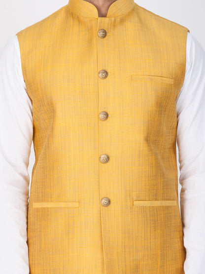 Men's Gold Cotton Blend Ethnic Jacket