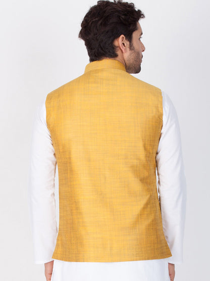 Men's Gold Cotton Blend Ethnic Jacket