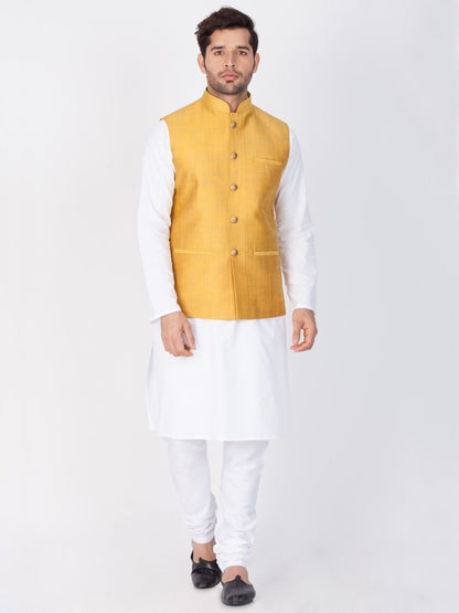 Men's Gold Cotton Blend Ethnic Jacket