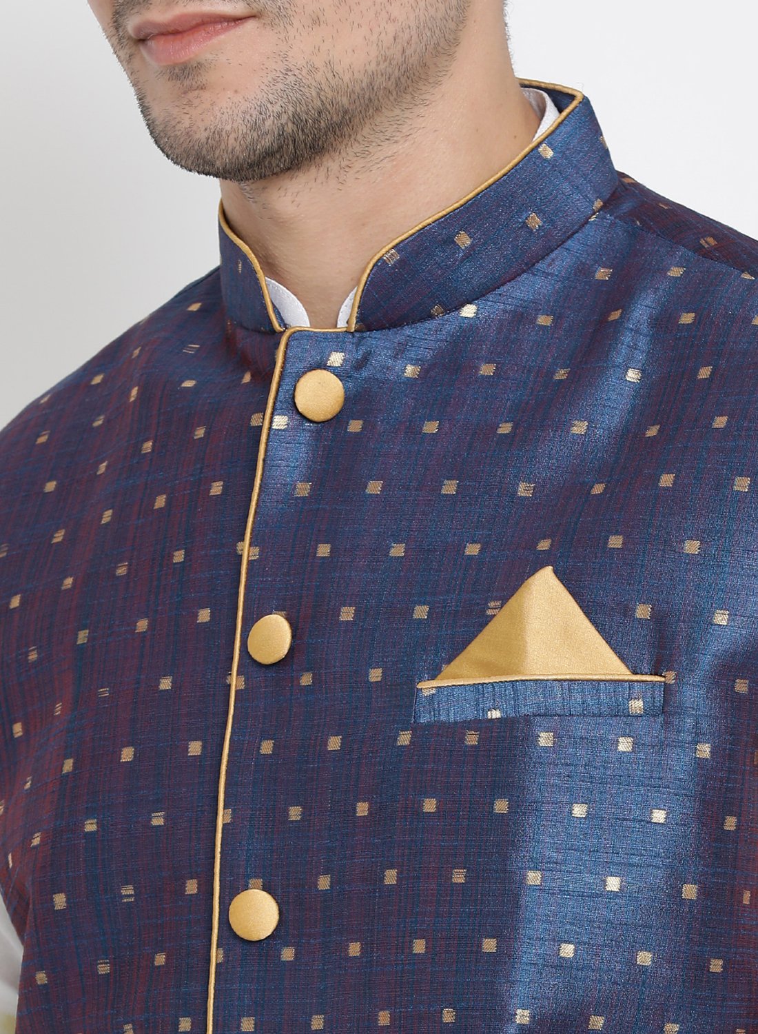 Men's White Cotton Silk Blend Kurta, Ethnic Jacket and Pyjama Set